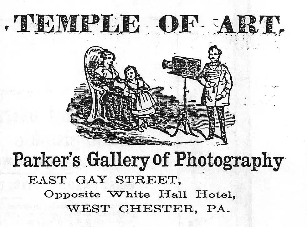 Advertisement for Parker's Gallery of Photography in West Chester PA. 